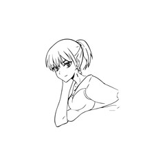 Black and white hot anime character line art illustration, stylish minimal outline drawing in clean style