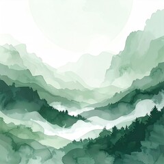 Misty green mountain range