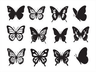 A set of silhouette butterflies, insects and animals in a beautiful vector design. different style and wings pattern butterfly.