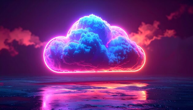 Digital cloud computing concept with blue light energy and motion pattern background and glowing clouds illustration