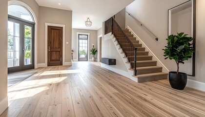 Sun-drenched entryway with hardwood floors