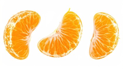 Three segments of fresh citrus fruit