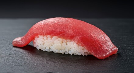 Tuna sushi piece on dark background