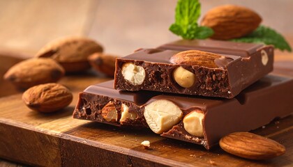 Rich dark chocolate bar with almonds and hazelnuts