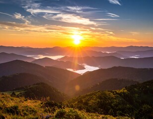 Sunrise over mountain peaks