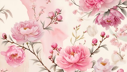 Fototapeta premium Delicate Pink Floral Wallpaper Background – Elegant Botanical Pattern for Home Décor, Invitations, and Digital Design