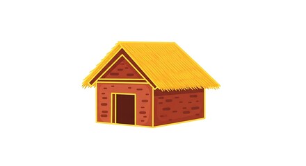 Charming thatched-roof hut illustration evokes rustic charm and simple living, perfect for travel or cultural themes