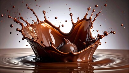 Rich, dark chocolate splashing, creating a dramatic crown effect