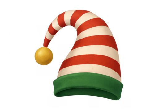 Red and white striped elf hat with bell