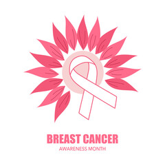 Breast Cancer Awareness Month. Concept design with pink ribbon and flower.