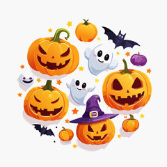 Cute Emoji Pumpkins and Ghosts for Halloween Stickers