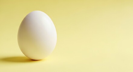 Fototapeta premium Solitary White Egg on Pale Yellow Background: Minimalist Still Life Photography