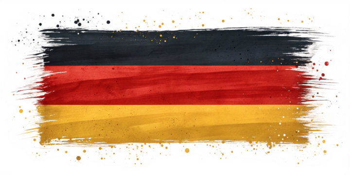 German Flag Digital Painting with Abstract Brushstroke Effects
Artistic German Flag Design with Splattered Texture and Stars