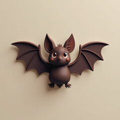 Obraz premium 3D Mini Cute Icon of a Flying Bat with Spread Wings in Dark Brown on a Plain Background Representing Witch Night Creature
