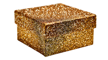 Shiny gold glitter gift box isolated on transparent background for special occasion
