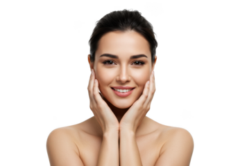 Beautiful woman with healthy skin isolated on transparent background