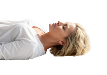 Woman lying down with eyes closed isolated on transparent background