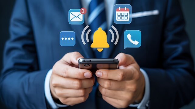 Man receiving notifications on smartphone business concept