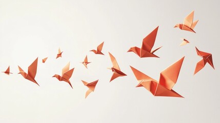 Origami birds in flight