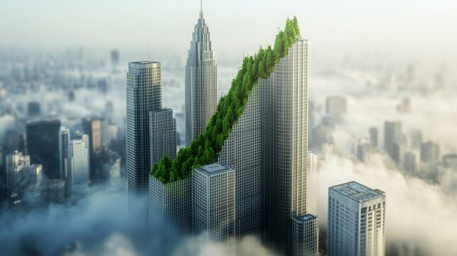 Urban skyscrapers integrated with greenery showcasing innovation in architecture and sustainability in a cityscape
