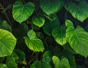 Vibrant Lush Foliage Pattern of Tropical Plants