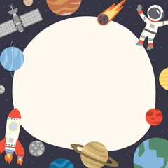 OUTER SPACE frame placeholder template pre-made illustration border note printable memo gretting card themed cute kiddy letter pad