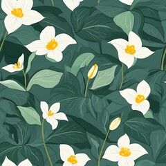 Trillium Minimalist Seamless Pattern with Cute Plants  