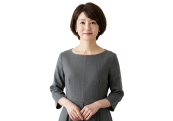 Woman posing wearing a formal gray dress on transparent background