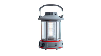 Gray camping lantern isolated on transparent background with handle on top