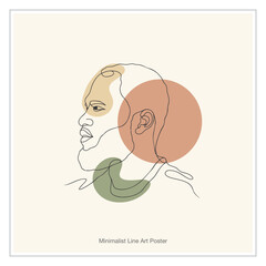 Elegant minimalist line art poster of a person's profile with soft earthy tones, perfect for adding a touch of modern sophistication to any space