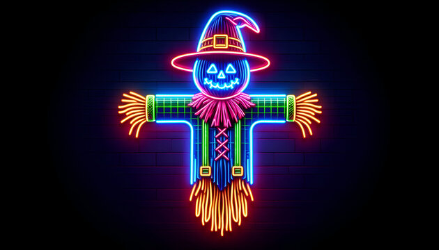 Scarecrow neon colorful Halloween