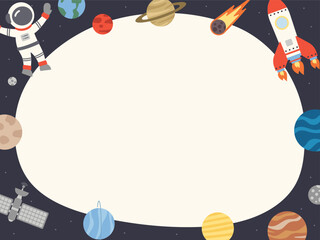 OUTER SPACE frame placeholder template pre-made illustration border note printable memo gretting card themed cute kiddy letter pad