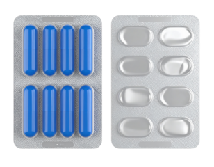 Blister Strip with Eight Blue Capsules Bundle: Medicine Variations Isolated on Transparent Background
