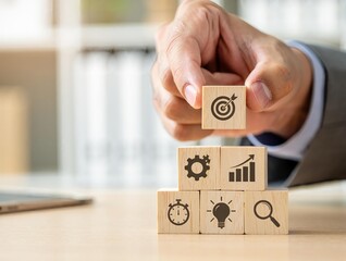 Analyzing Key Performance Indicators, Businessman using virtual screen to analyze key performance indicators KPI with various graphs and charts, showcasing data analysis and performance tracking