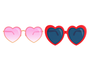 Trendy Sunglasses Duo: Heart Frames with Pink Glass Lenses Isolated on Transparent Background