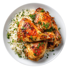 Roasted chicken with rice isolated on transparent background