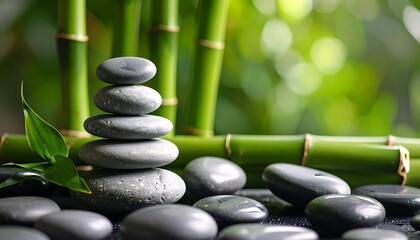 Obraz premium Stacked stones amidst bamboo