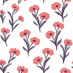 Cute Plant Graphic Seamless Pattern with Sweet William Flowers  