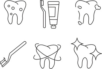 Teeth cleaning editable set outline. Dental care icons dental health, and hygiene icon illustration..eps