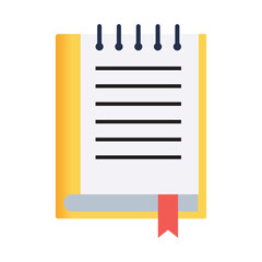 Flat Design Notebook Icon with Spiral Binding and Bookmark Ribbon
