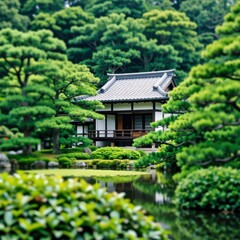 Tranquil japanese garden retreat kyoto nature photography serene environment wide angle zen concept