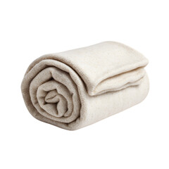 Rolled light beige wool blanket isolated on transparent background for cozy comfort