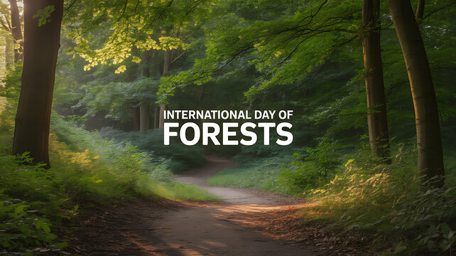 International Day of Forests celebrated with a serene forest pathway scene - Powered by Adobe