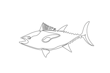 Tuna fish in continuous one line drawing. Single line art illustration of tuna fish. Editable vector.