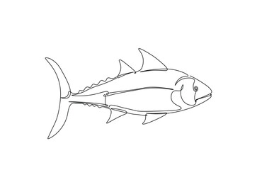 Tuna fish in continuous one line drawing. Single line art illustration of tuna fish. Editable vector.