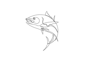 Tuna fish in continuous one line drawing. Single line art illustration of tuna fish. Editable vector.