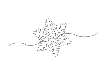Snowflake in continuous one line drawing. Single line art illustration of snowflake element. Editable vector.
