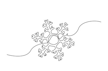 Snowflake in continuous one line drawing. Single line art illustration of snowflake element. Editable vector.