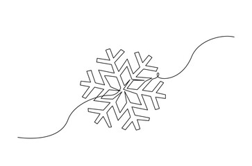 Snowflake in continuous one line drawing. Single line art illustration of snowflake element. Editable vector.