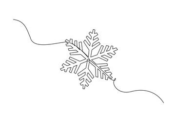 Snowflake in continuous one line drawing. Single line art illustration of snowflake element. Editable vector.